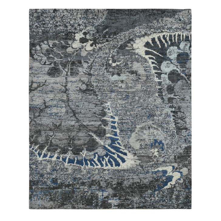 Modern and Contemporary Wool Hand Knotted Rug Grey No Border 8.1X10.1 -O087706