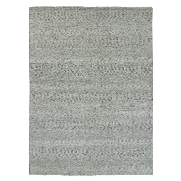 Modern and Contemporary Wool Hand Knotted Rug Grey No Border 9.0X12.4 -O079741