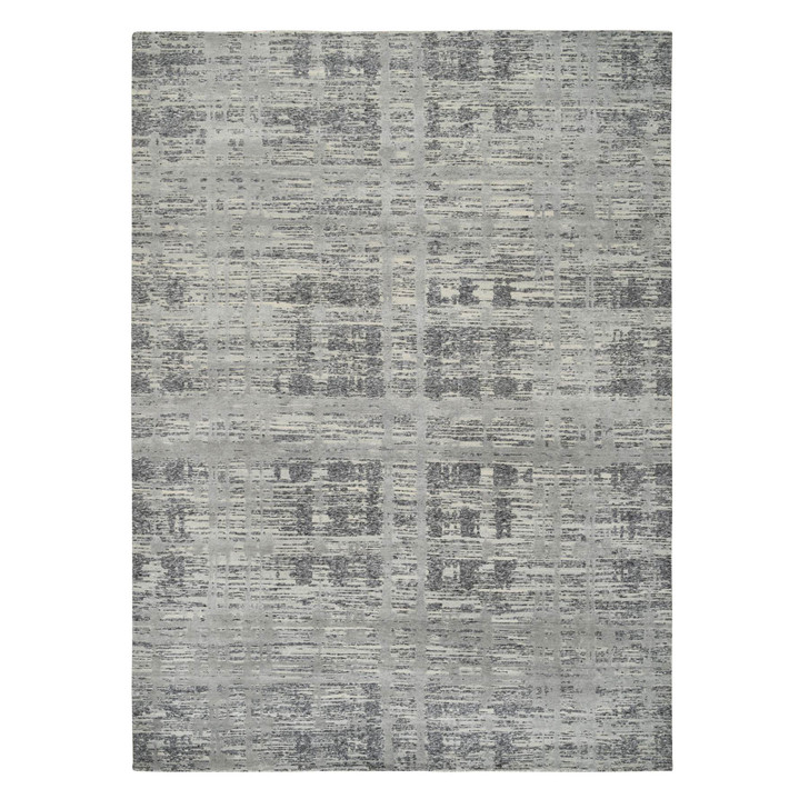 Modern and Contemporary Wool Hand Knotted Rug Grey No Border 9.2X11.10 -O064704