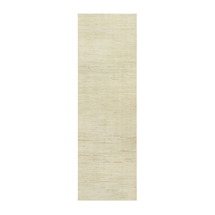 Modern and Contemporary Wool Hand Knotted Rug Ivory No Border 2.5X8.2 -O090555