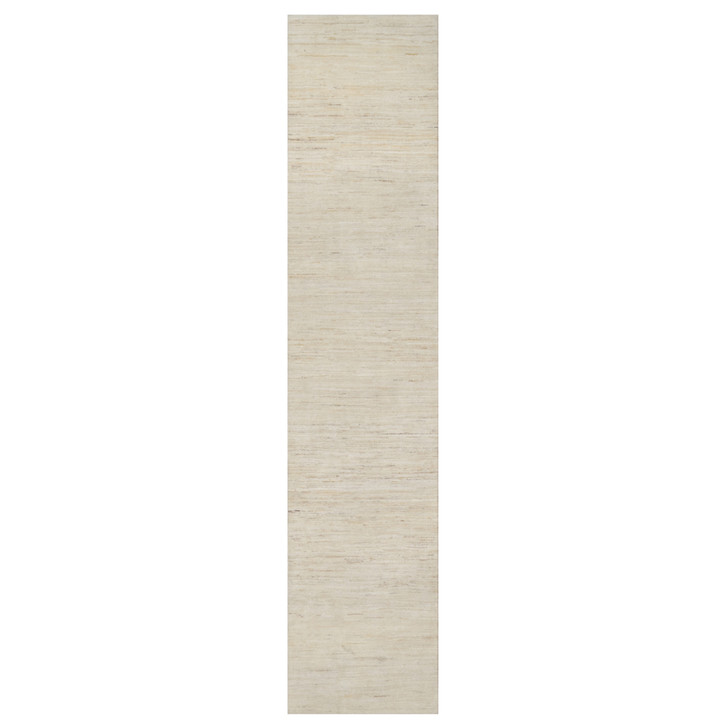 Modern and Contemporary Wool Hand Knotted Rug Ivory No Border 2.6X11.10 -O090764