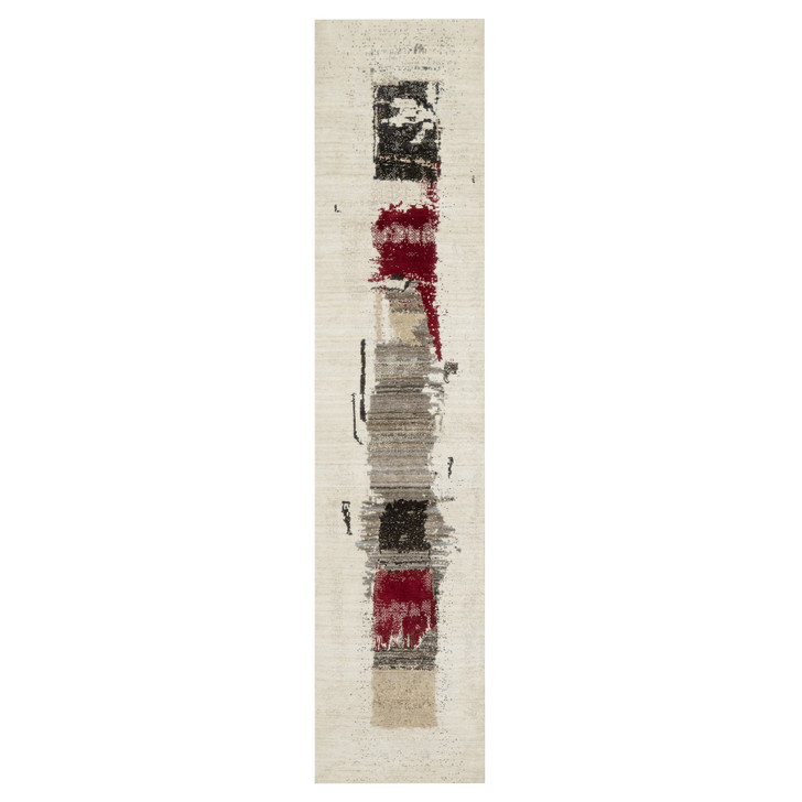 Modern and Contemporary Wool Hand Knotted Rug Ivory No Border 2.6X11.7 -O090760