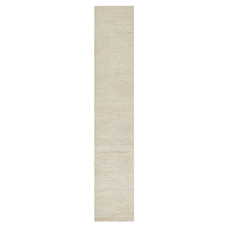 Modern and Contemporary Wool Hand Knotted Rug Ivory No Border 2.6X13.9 -O090762