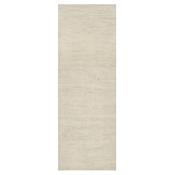 Modern and Contemporary Wool Hand Knotted Rug Ivory No Border 4.0X12.1 -O090777