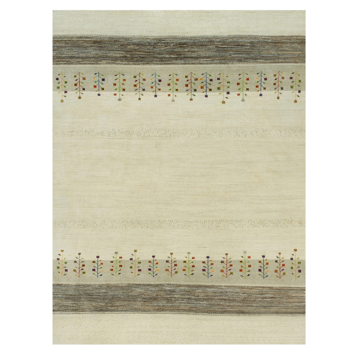 Modern and Contemporary Wool Hand Knotted Rug Ivory No Border 8.9X11.8 -O090393