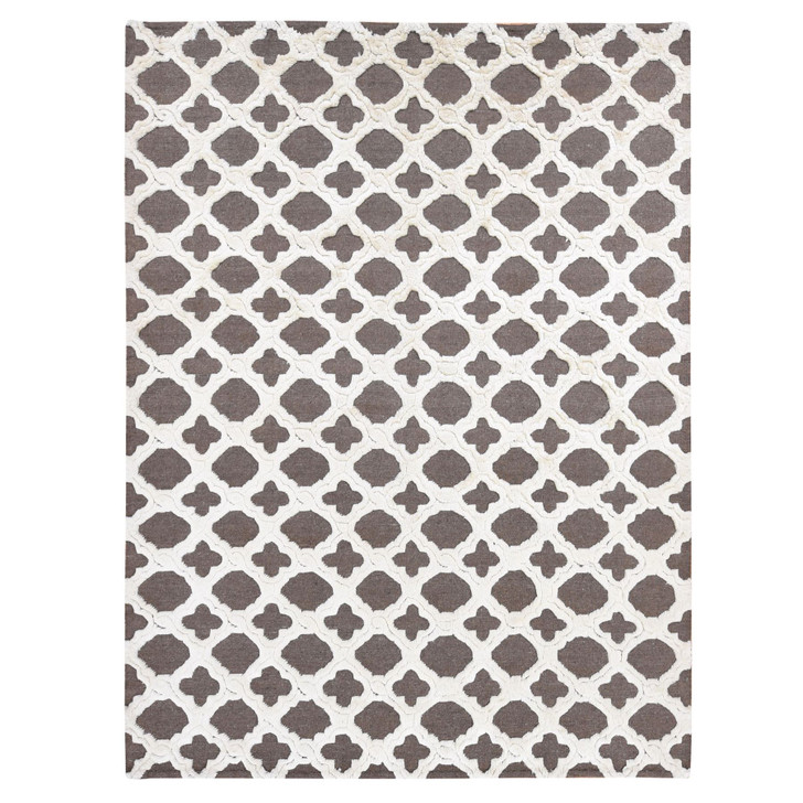 Modern and Contemporary Wool Hand Knotted Rug Ivory No Border 9.3X11.7 -O080807