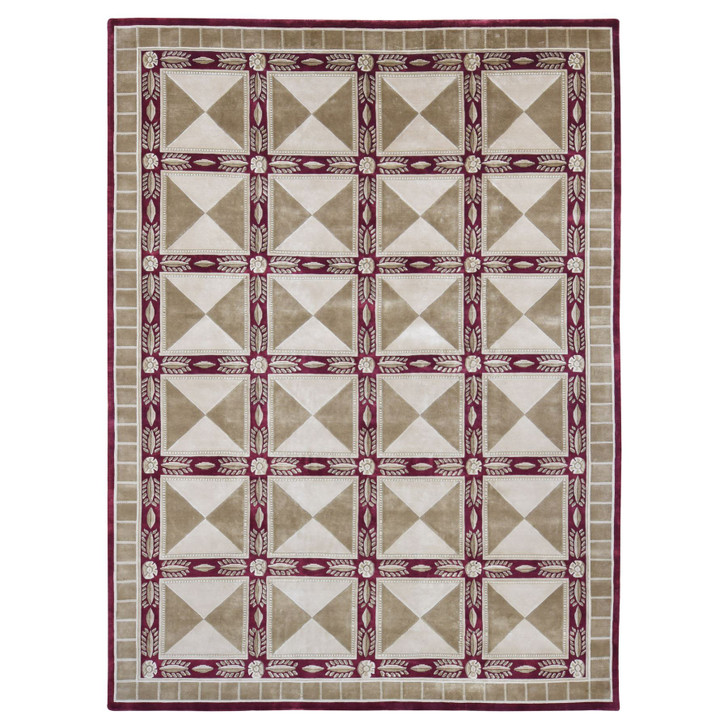 Modern and Contemporary Wool Hand Knotted Rug Ivory Taupe 10.0X13.9 -O080672