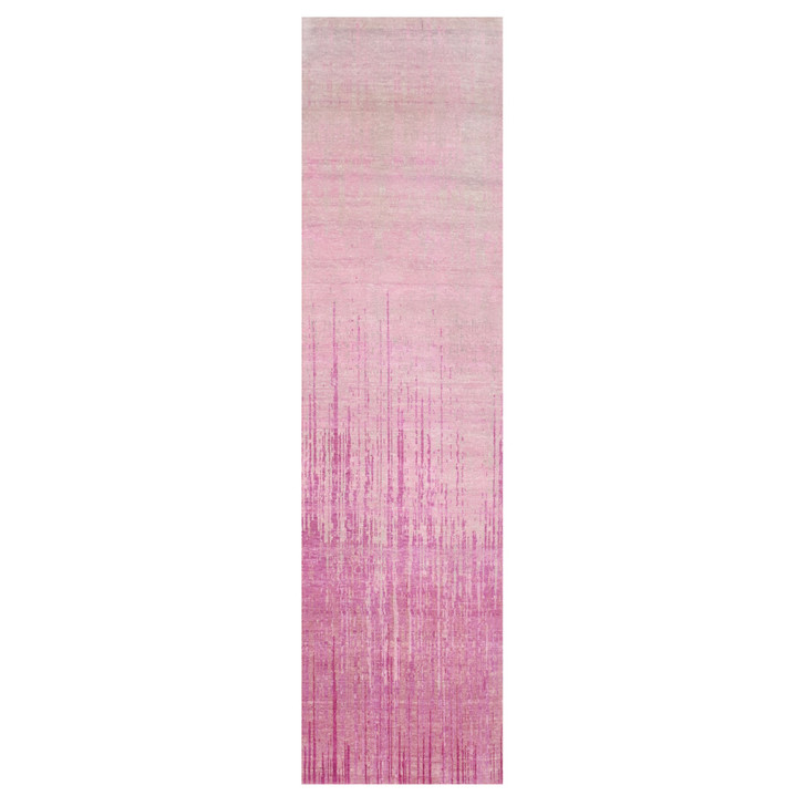 Modern and Contemporary Wool Hand Knotted Rug Pink No Border 2.6X10.1 -O075110
