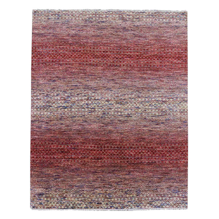 Modern and Contemporary Wool Hand Knotted Rug Red No Border 8.0X10.2 -O079011