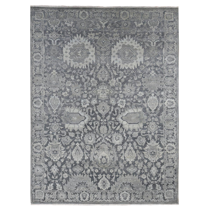 Oushak And Peshawar Wool & Silk Hand Knotted Rug Grey Gray 9.0X11.10 -O087078