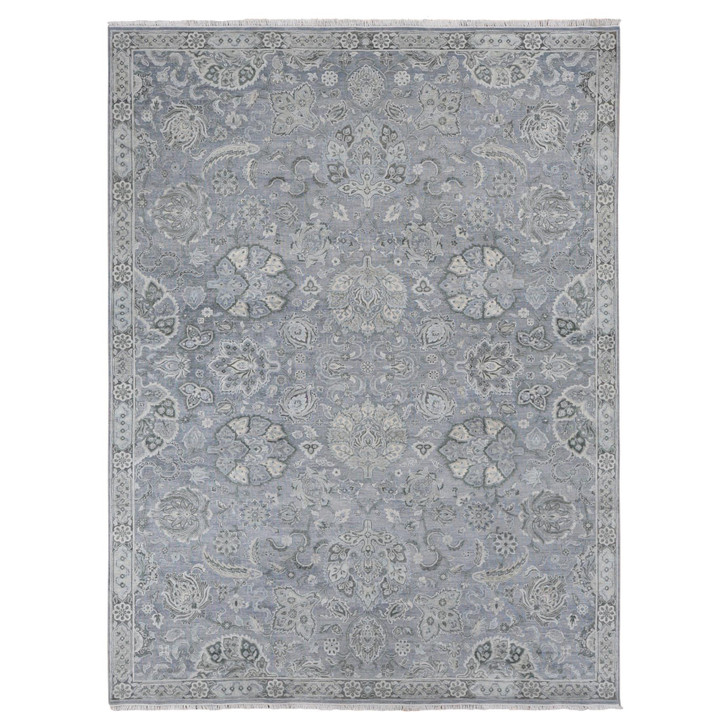 Oushak And Peshawar Wool & Silk Hand Knotted Rug Grey Gray 9.0X12.0 -O087065