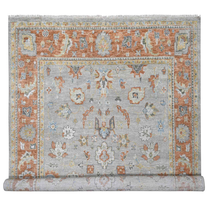 Oushak And Peshawar Wool Hand Knotted Rug Beige Rust Red 11.10X14.9 -O084026