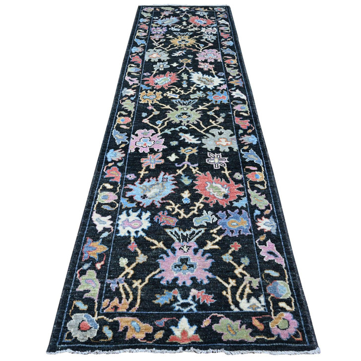 Oushak And Peshawar Wool Hand Knotted Rug Black Black 3.2X11.5 -O089011