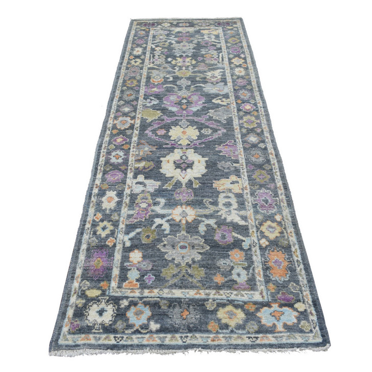 Oushak And Peshawar Wool Hand Knotted Rug Black Black 3.3X10.0 -O068897