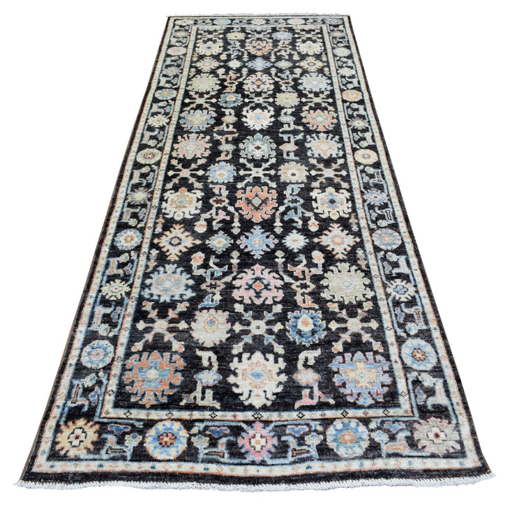Oushak And Peshawar Wool Hand Knotted Rug Black Charcoal Black 3.9X10.1 -O072315