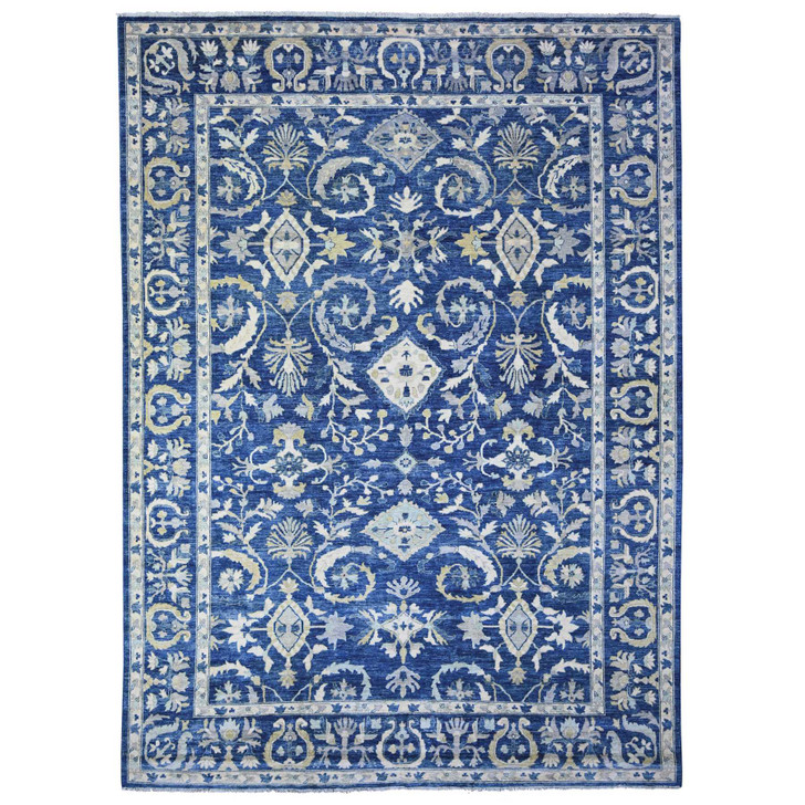 Oushak And Peshawar Wool Hand Knotted Rug Blue Blue 10.2X13.8 -O088004