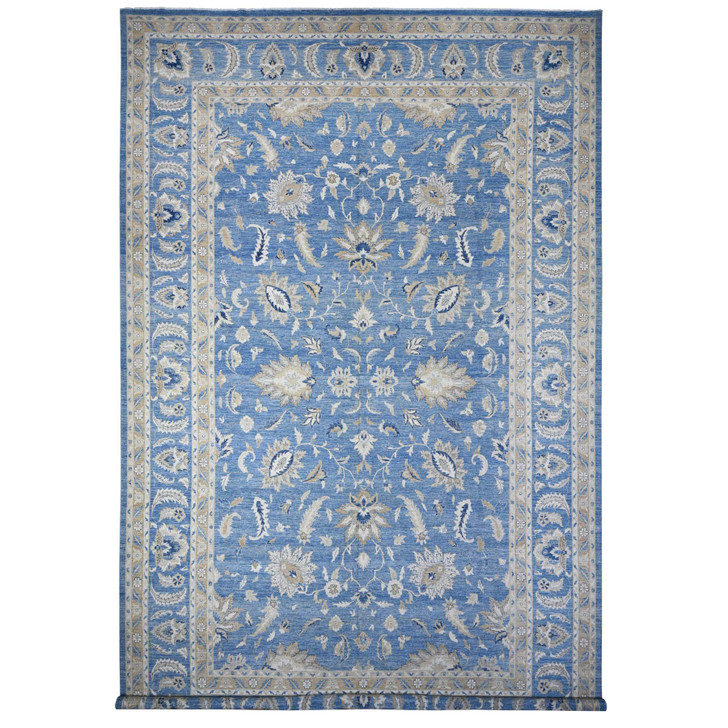 Oushak And Peshawar Wool Hand Knotted Rug Blue Blue 12.11X20.7 -O089475