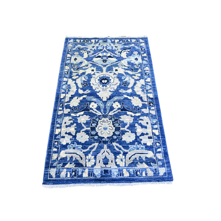 Oushak And Peshawar Wool Hand Knotted Rug Blue Blue 3.0X4.9 -O074965