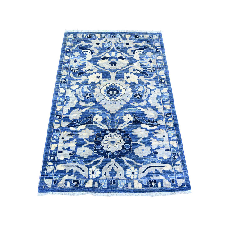 Oushak And Peshawar Wool Hand Knotted Rug Blue Blue 3.0X4.9 -O074970