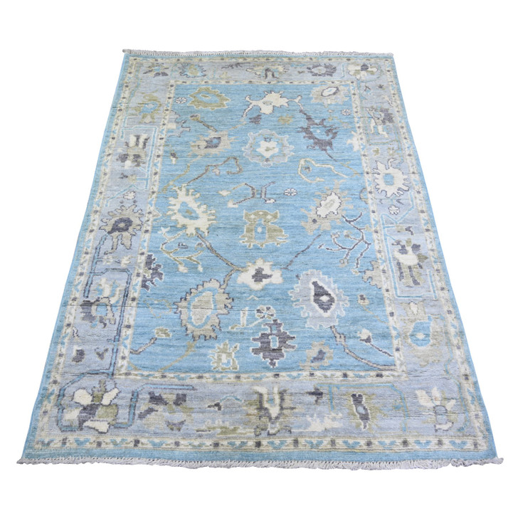 Oushak And Peshawar Wool Hand Knotted Rug Blue Blue 3.10X5.7 -O073753