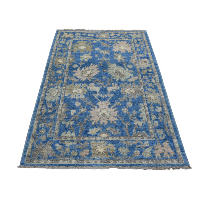 Oushak And Peshawar Wool Hand Knotted Rug Blue Blue 4.0X6.0 -O071878
