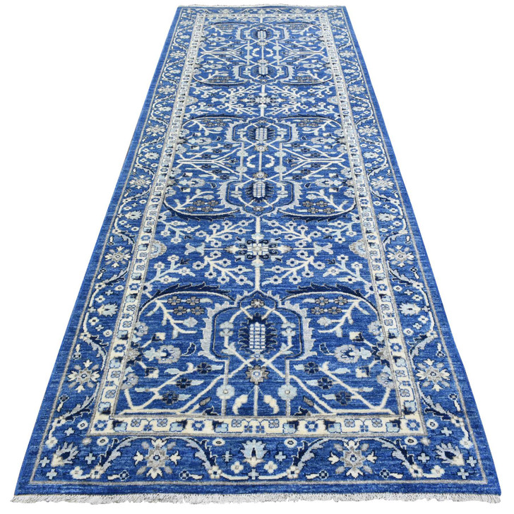 Oushak And Peshawar Wool Hand Knotted Rug Blue Blue 4.3X11.9 -O072385