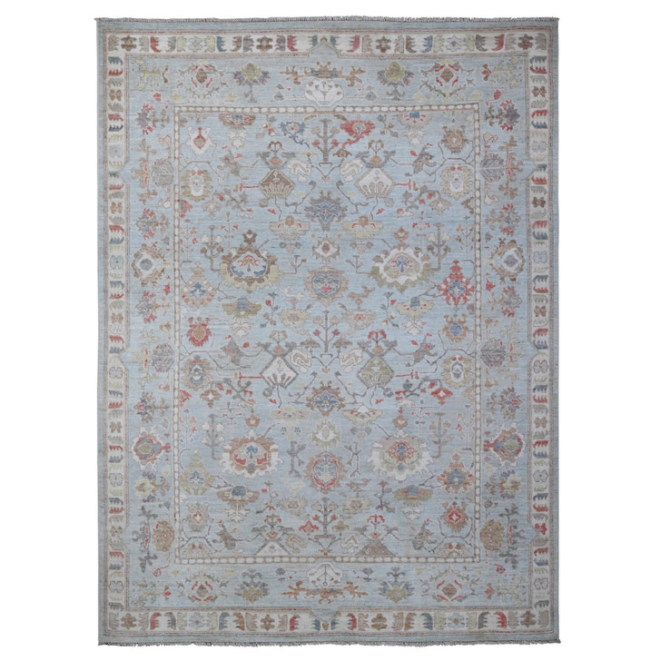 Oushak And Peshawar Wool Hand Knotted Rug Blue Blue 8.10X11.11 -O088837