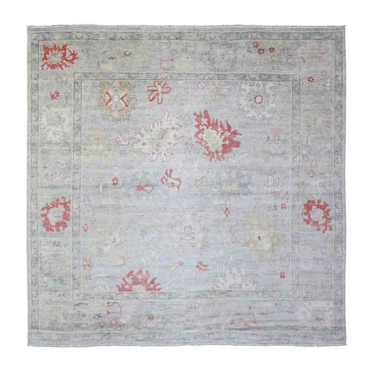 Oushak And Peshawar Wool Hand Knotted Rug Blue Blue 9.10X9.8 -O074172