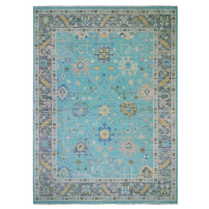 Oushak And Peshawar Wool Hand Knotted Rug Blue Gray 10.1X13.10 -O079953