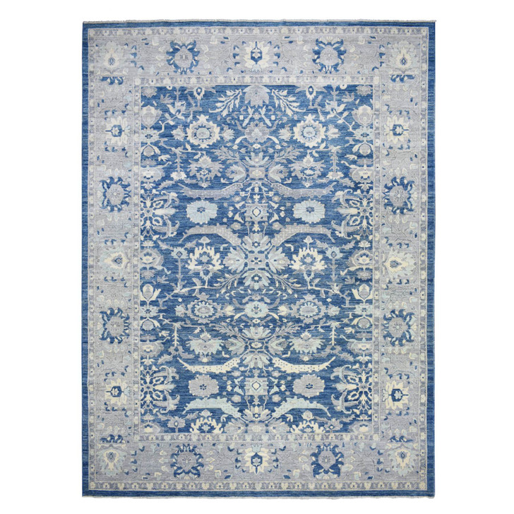 Oushak And Peshawar Wool Hand Knotted Rug Blue Gray 10.2X13.6 -O071946