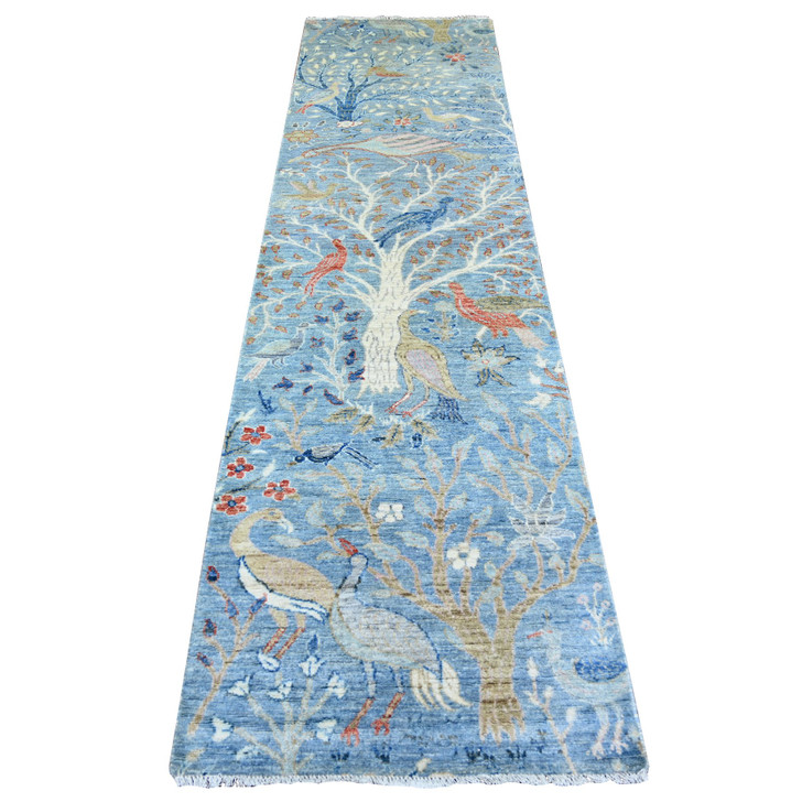 Oushak And Peshawar Wool Hand Knotted Rug Blue No Border 2.7X10.1 -O074314