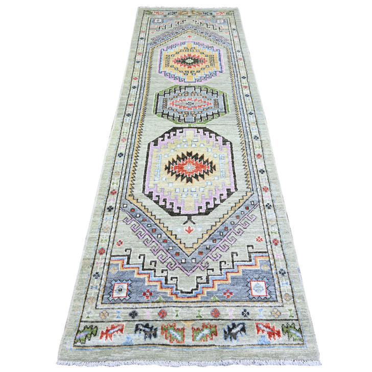 Oushak And Peshawar Wool Hand Knotted Rug Brown Brown 3.0X10.0 -O073536