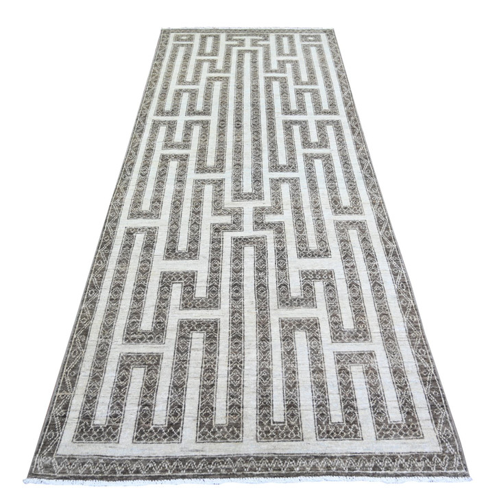 Oushak And Peshawar Wool Hand Knotted Rug Brown Brown 3.10X9.7 -O074263