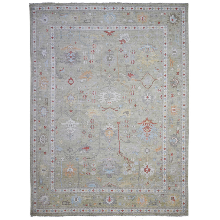 Oushak And Peshawar Wool Hand Knotted Rug Green Green 11.10X15.9 -O089642