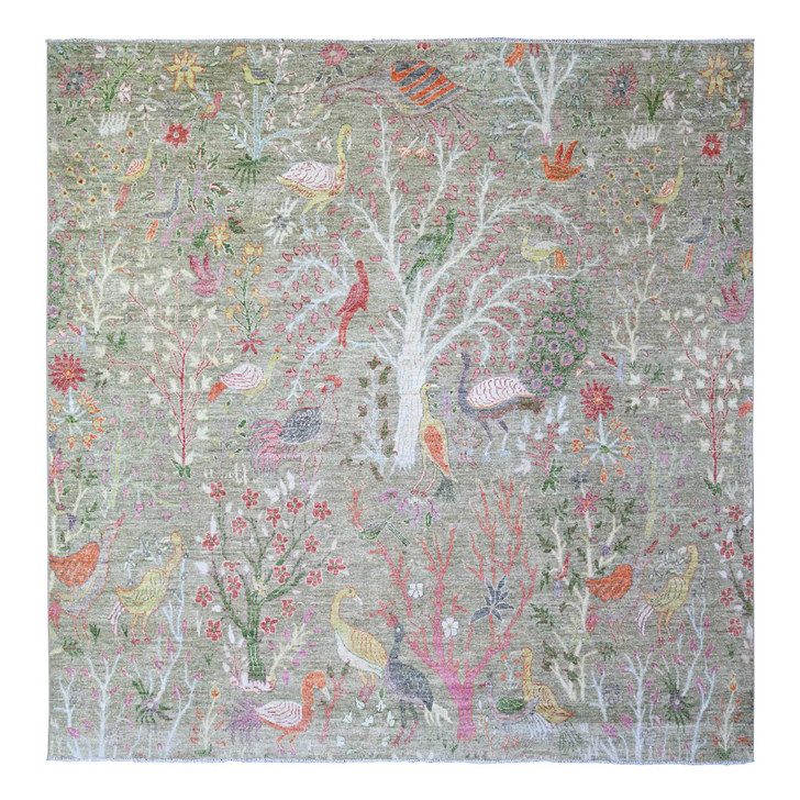 Oushak And Peshawar Wool Hand Knotted Rug Green No Border 7.9X7.11 -O074358