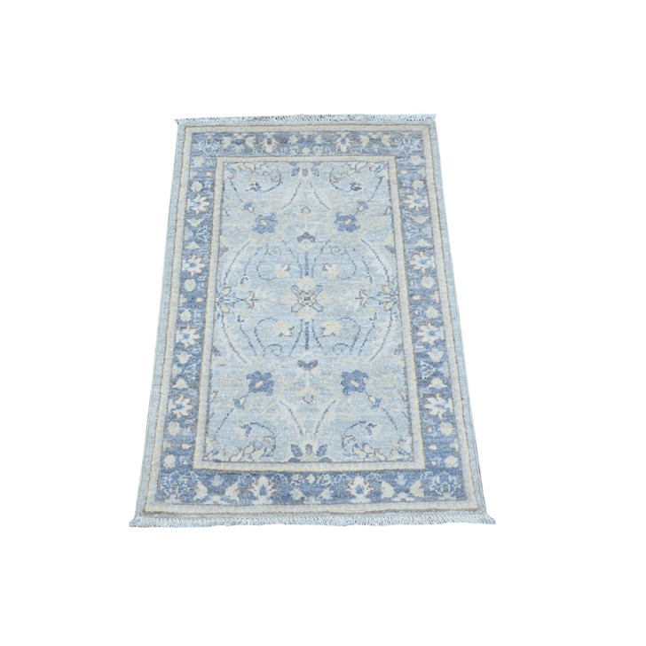 Oushak And Peshawar Wool Hand Knotted Rug Grey Blue 1.10X3.0 -O088429