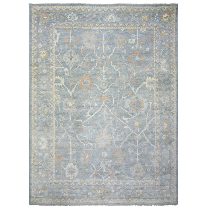 Oushak And Peshawar Wool Hand Knotted Rug Grey Blue 12.0X16.0 -O072003