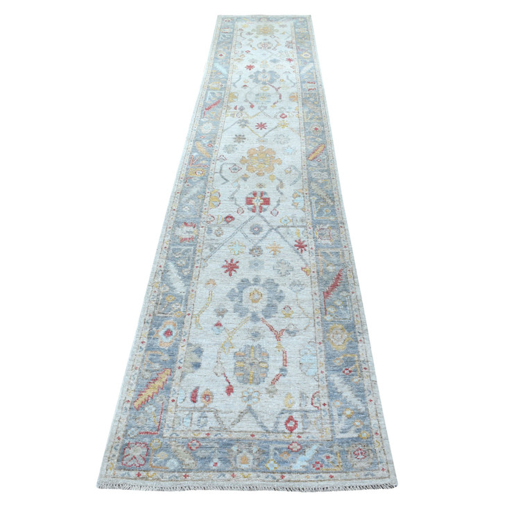 Oushak And Peshawar Wool Hand Knotted Rug Grey Blue 2.8X14.1 -O056566
