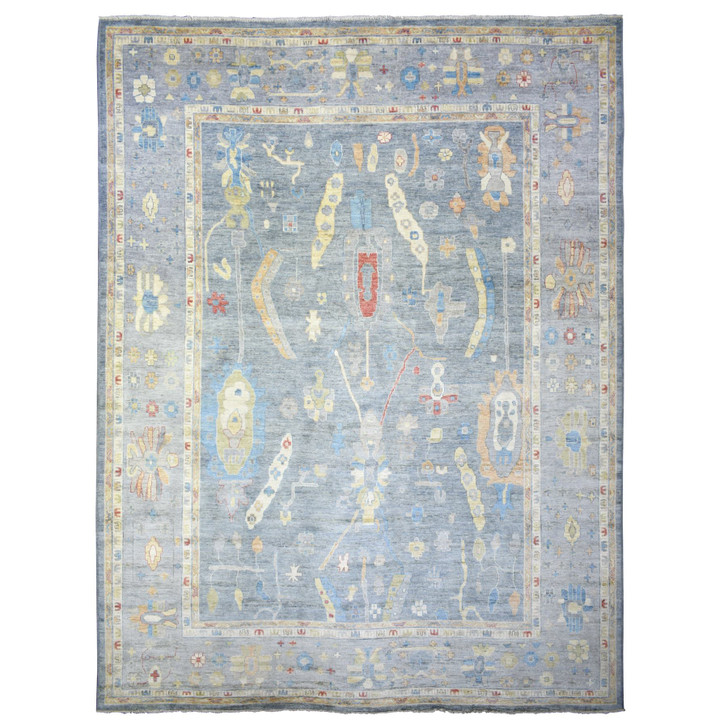 Oushak And Peshawar Wool Hand Knotted Rug Grey Gray 12.0X16.0 -O073024