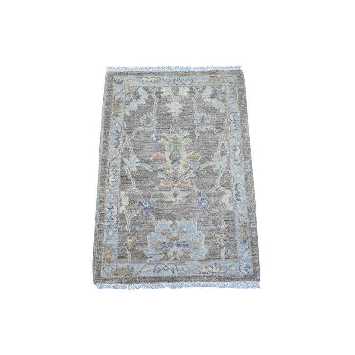 Oushak And Peshawar Wool Hand Knotted Rug Grey Gray 2.0X3.0 -O089361