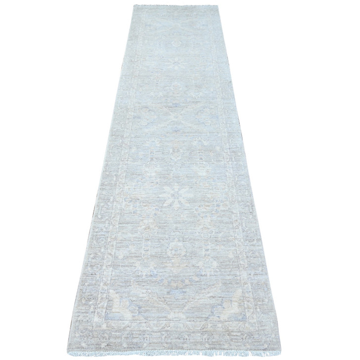 Oushak And Peshawar Wool Hand Knotted Rug Grey Gray 2.6X9.10 -O089034