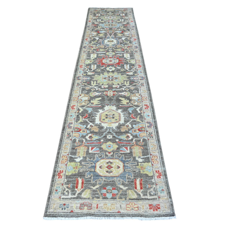 Oushak And Peshawar Wool Hand Knotted Rug Grey Gray 2.8X11.10 -O088468