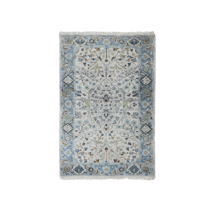 Oushak And Peshawar Wool Hand Knotted Rug Grey Gray 3.0X5.0 -O084740