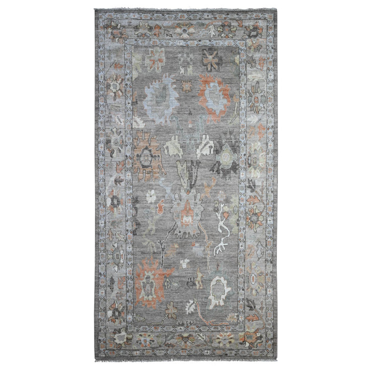 Oushak And Peshawar Wool Hand Knotted Rug Grey Gray 5.11X11.4 -O089588