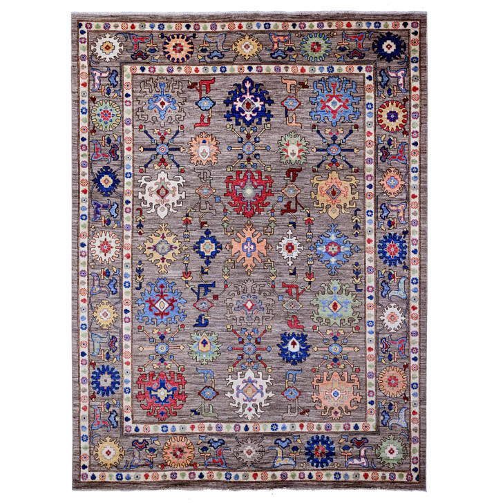 Oushak And Peshawar Wool Hand Knotted Rug Grey Gray 8.10X11.7 -O089269