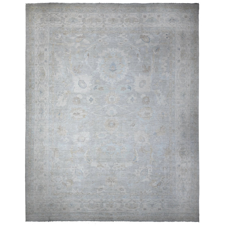 Oushak And Peshawar Wool Hand Knotted Rug Grey Ivory 13.7X16.11 -O089146
