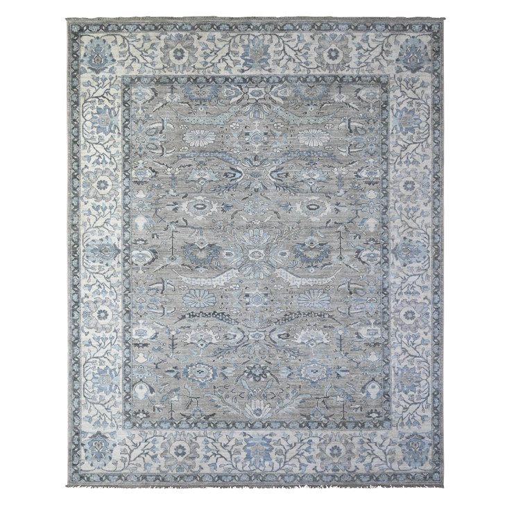 Oushak And Peshawar Wool Hand Knotted Rug Grey Ivory 8.1X10.1 -O088076