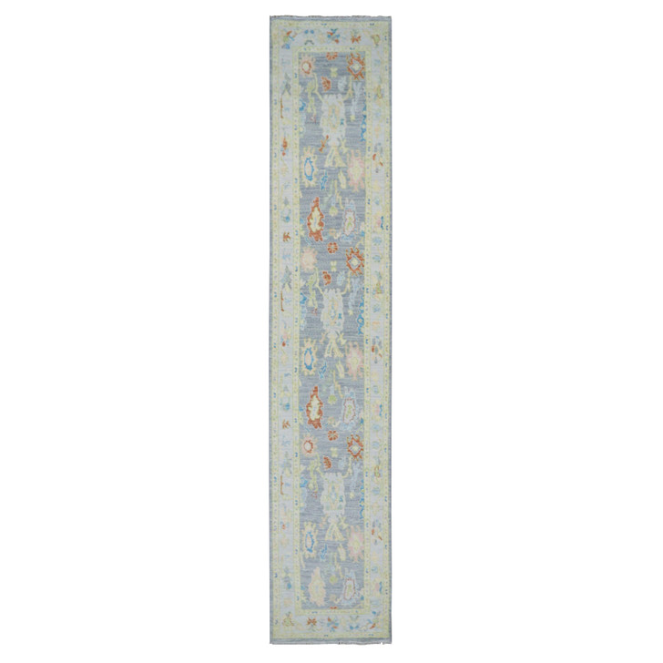 Oushak And Peshawar Wool Hand Knotted Rug Grey Light Gray 2.0X15.7 -O079970