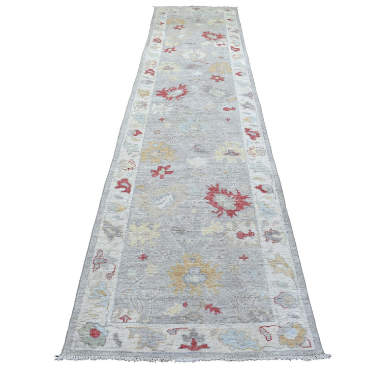 Oushak And Peshawar Wool Hand Knotted Rug Grey Light Gray 3.0X13.5 -O068396