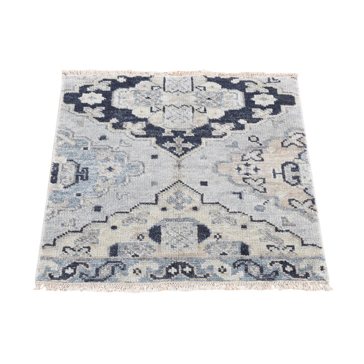 Oushak And Peshawar Wool Hand Knotted Rug Grey No Border 3.0X3.0 -O080561